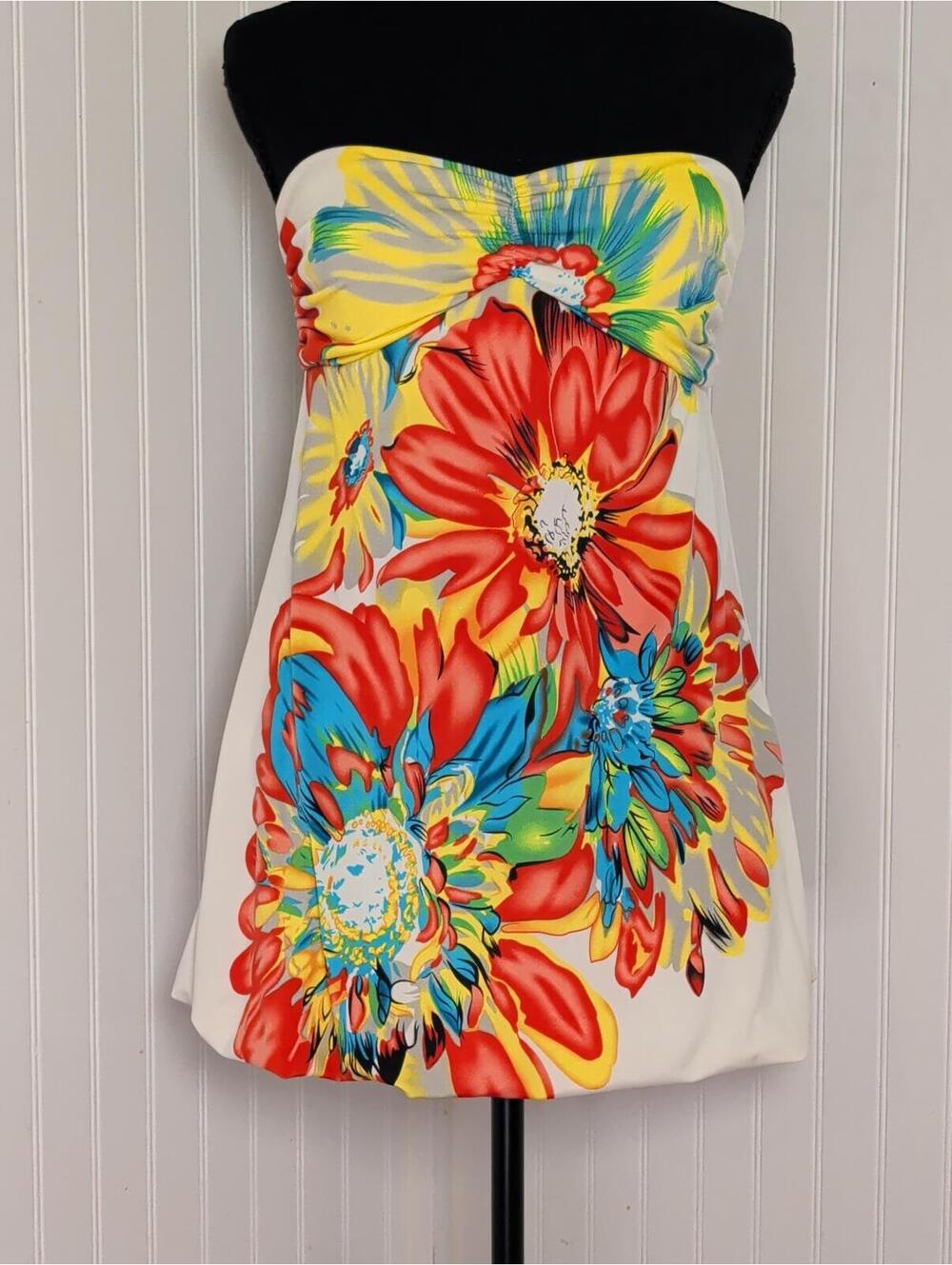 Vintage Y2K Poetry Strapless Floral Summer Tube Bubble Dress (S)